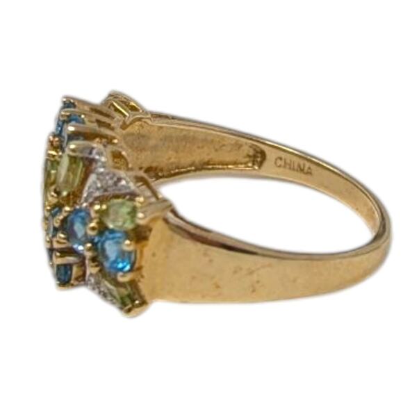 14K Yellow Gold Blue Topaz & Peridot Cluster Ring Estate Jewelry Size 9 – 4.13g - Picture 3 of 7